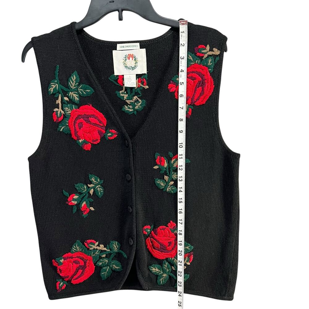 Christopher & Banks Vintage Sweater Vest Small Hand Embroidered Floral Holiday - Picture 7 of 12